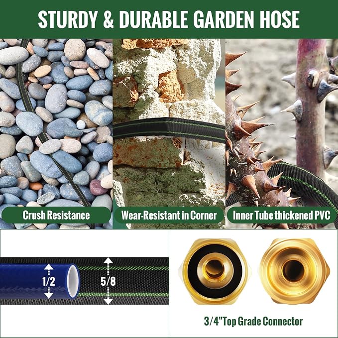 Garden Hose 25ft Flexible Water Hose Non-Expandable High Pressure Kink-Free Leakproof Durable Portable Lightweight Outdoor Yard Lawn Black Fabric Watering Hose with 3/4" Aluminum Fittings