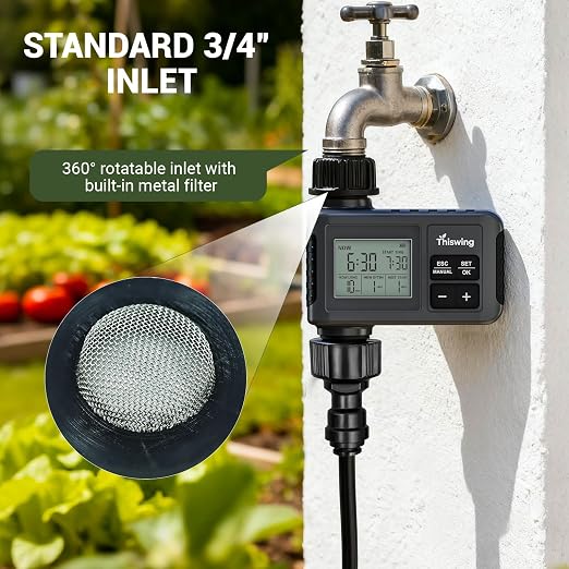 Thiswing 360° Adjustable Drip Irrigation System - 50 FT Automatic Garden Watering System with 16 Nozzles & Water Timer, Raised Bed Sprinkler System, Garden Mister for Yard, Lawn, Plants, 5/16" Tubing