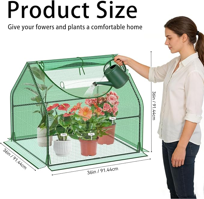 36"×36"×36" Green Houses for Outside, Portable Mini Greenhouse with Mesh Vents, Weatherproof PE Plant Shelter for Patio Gardening