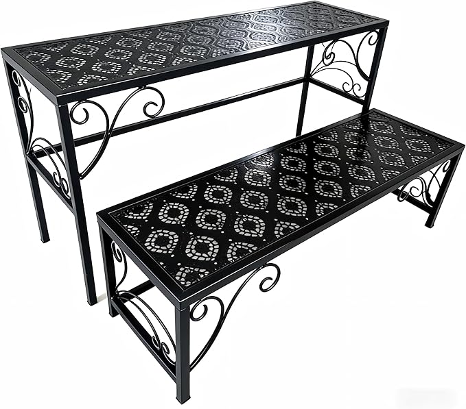 2 Tier Metal Plant Stand, Ladder Flower Pot Holder Plant Stands, Stackable Heavy Duty Tall Plant Shelf Flower Pot Holder for Patio Garden Corner Balcony Living Room (2 Tier H16.3 In-Black)