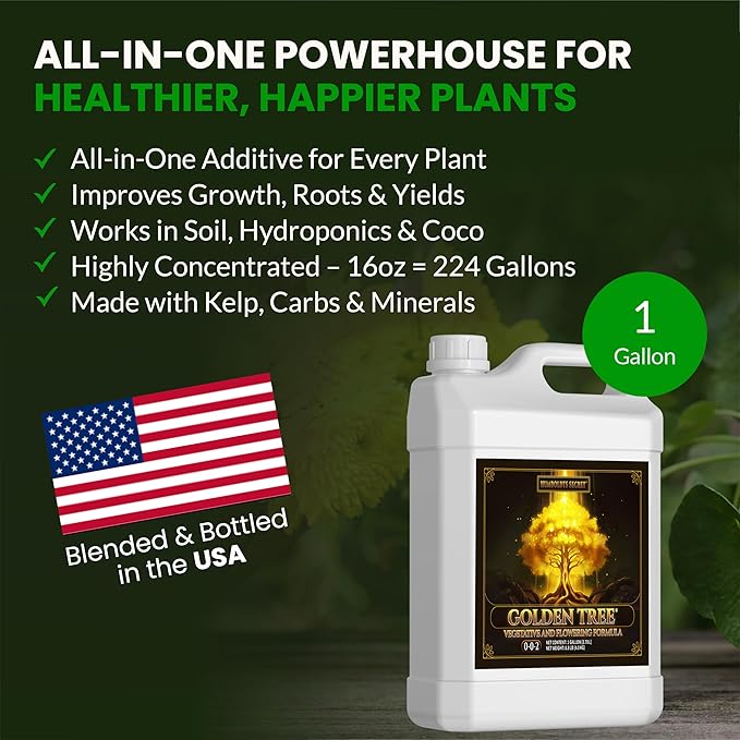 Humboldts Secret Golden Tree Liquid Plant Food | Enhances Growth Indoors or Outdoors | All-in-One Plant Nutrients for Vegetables, Trees, Flowers, Fruits, Roses, Lawns, Tomatoes | 1 Gallon