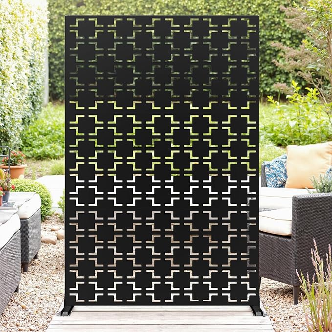 Metal Privacy Screen,72" h x 47" w 3-Panel Freestanding Decorative Fence with Stand for Outdoor Patio, Lawn, Garden, Deck, Balcony