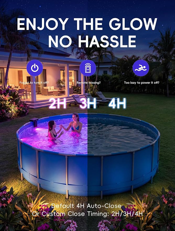 Solar Pool Lights Only for Metal Frame Above Ground Pools, 10-Color RGB 4-Mode LED Underwater Submersible Poolside Light with Auto Dusk Sensor, Waterproof Design, Remote & Timer Off, 1 Pack