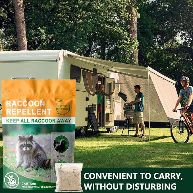 Natural Raccoon Repellent Granules – 8-Pack (25g per Bag) | Eco-Friendly, Non-Toxic & Long-Lasting Protection with Garlic, Peppermint & Wintergreen Oils | Family and Pets Safe