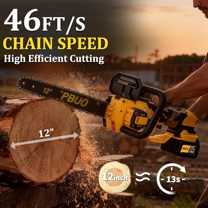 12 Inch Cordless Brushless Chainsaw, 2-IN-1 Telescoping Pole Saw with 2×4.0Ah Batteries & 4 Chains, Lightweight Safe Tree Pruner for Garden Wood Cutting
