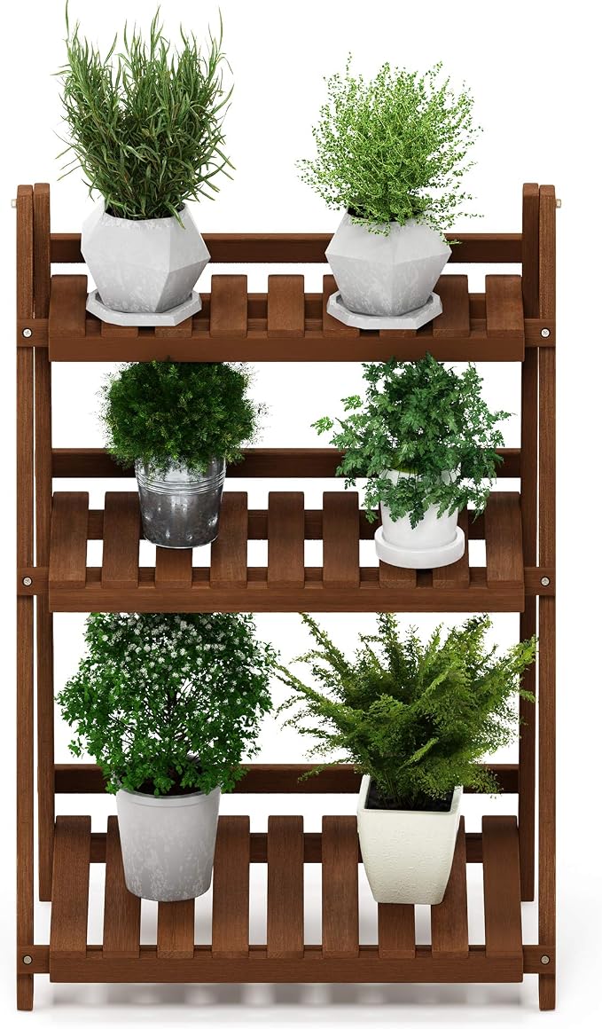 Furinno FG18452 Tioman Hardwood Patio Furniture Outdoor 3-Tier Flower Rack, Natural