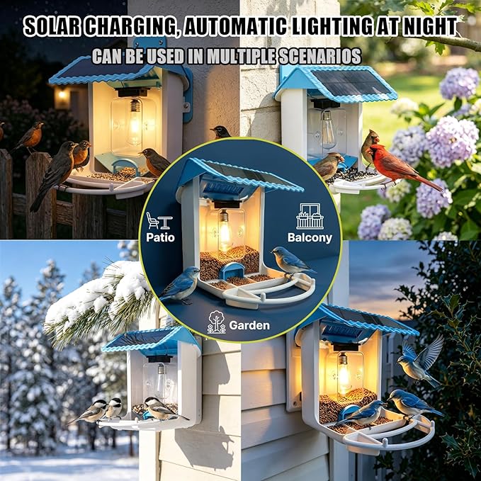 Bird Feeder for Outdoors with Light, Outdoor Bird Feeder, Easy to Clean and Refill, Bird Watching Gifts for Love Birds (1 Pcs, Blue)