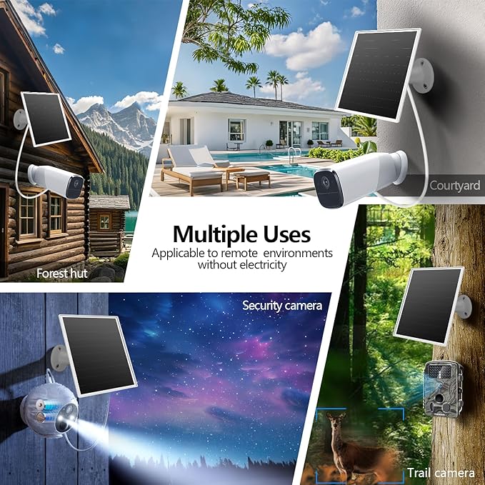 6W Solar Panel for Outdoor Security Camera with Micro USB & USB - C Port, Solar Panel Charger for Battery Camera, Fits Wyze/Reolink DC 5V Output, IP65/360° Adjustable, 9.8ft Cable, Fast Charging