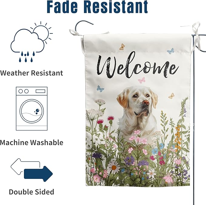 Floral White Lab Garden Flag Spring Summer House Flags 28x40 Double Sided Flower Dog Labrador Yard Flags for Outside Large Outdoor Welcome Flags, p-whitelab