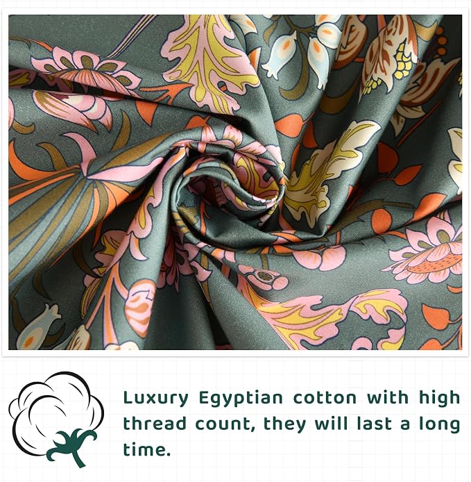 QSH Egyptian Cotton Floral Bed Sheets Queen Size,Luxury Silk Feel Paisley Botanical Pattern Printed Floral Sheets Sets Queen Extra Soft and Breathable 4pcs Deep Pockets Elegant Bedding Sheets
