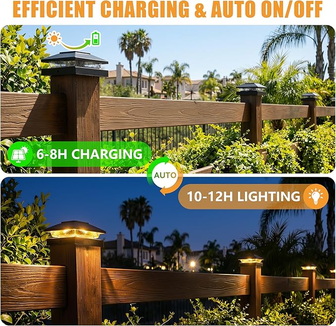 Brightown Solar Post Cap Lights Outdoor 8-Pack, Waterproof Fence Post Solar Lights for 4x4 Wood/Vinyl Posts, 16 LED Deck Post Lights with 2 Color Modes Decorate Patio Porch Garden