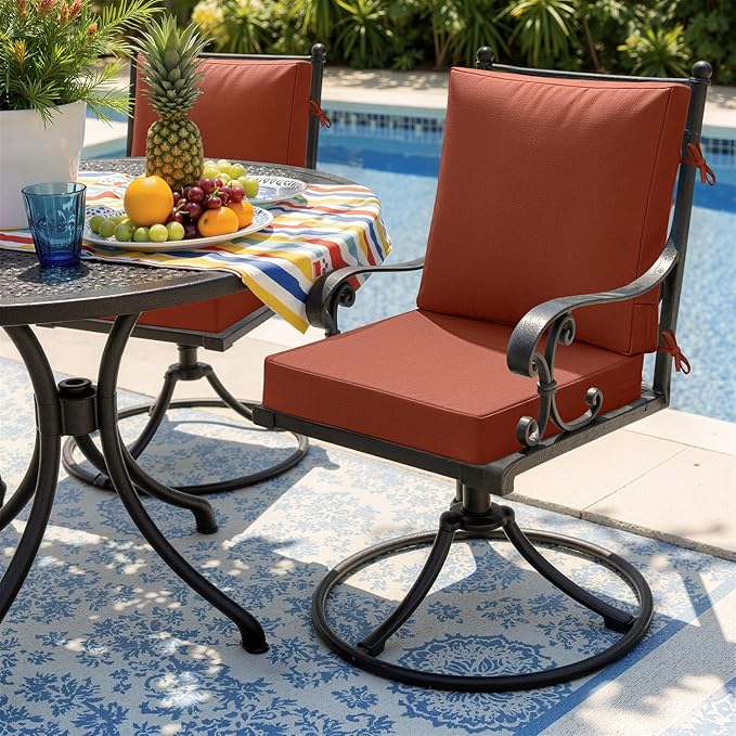 MIULEE Burnt Orange Outdoor Dining Cushion 20x20 Inch Waterproof & 3 Year Color Fastness Deep Seat and Back Cushion for Patio Furniture Chair with Ties