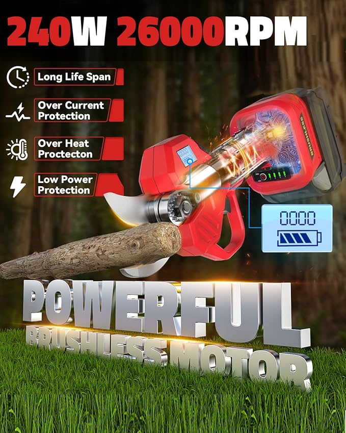 Cerycose Cordless Electric Pruning Shears Compatible with Milwaukee 18V Battery, 0.8-2-Inch Cordless Portable Pole Pruner with LCD Display & Imported SK7 Steel Blades for Gardening Shears(Tool Only)