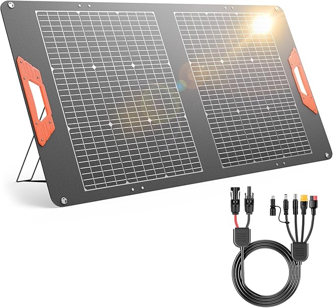SOLUPUP 100W Portable Solar Panel for Power Station - 24% Efficiency Bifacial Solar Panels with MC4 Output, 5-in-1 Cable, IP65 Waterproof Foldable Solar Charger for RV Camping, Off-Grid, Blackouts