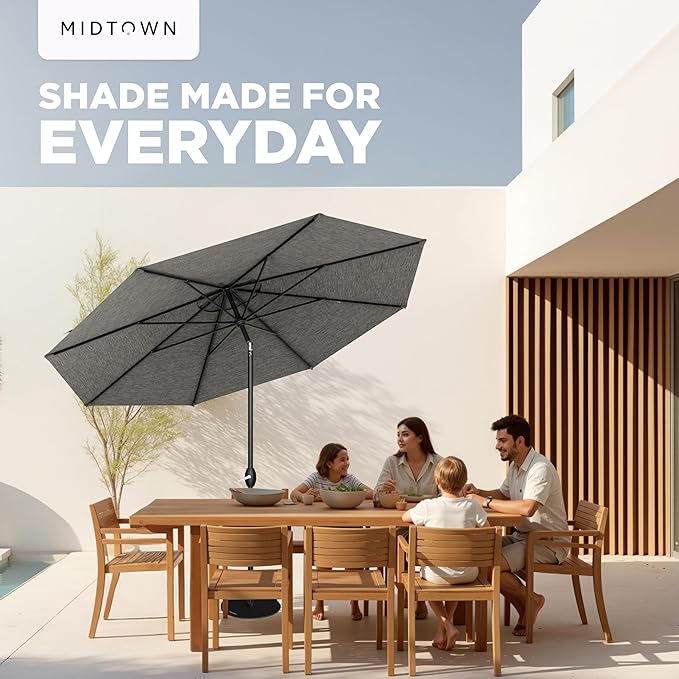 Midtown Umbrellas - 10-Year-No-Fade 6 Ft Patio Umbrella with Terylast Fabric, Auto-Tilt Aluminum Frame and 8 Reinforced Ribs for Deck, Pool, Garden & Beach - Greige Canopy, Black Pole