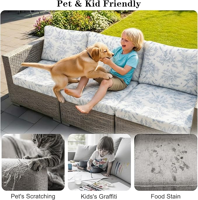 8-Piece High Elastic Outdoor Cushion Covers - Full Set Stretch Replacement Slipcovers for Seat & Back Cushions - Universal Fit for 4-Person Patio Sofa, Fits 20-27" Wide