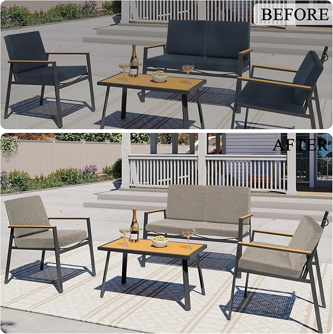 HEBE Stretch Patio Cushion Covers Set 8pcs,Waterproof Outdoor Couch Covers Replacement,Washable Reusable Seat Cushion Slipcovers for Patio Furniture Protector,Chair Cushion Cover