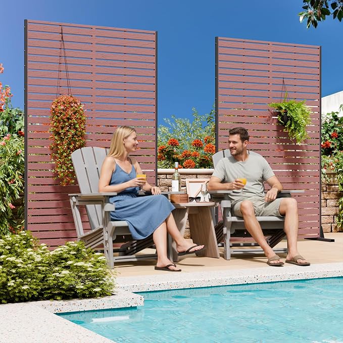 Privacy Screen Outdoor 72" Hx47 W Freestanding Privacy Panel with Stand, HDPE Decorative Privacy Fence with Sandblasting Louver Pattern, Patio Divider Screen, Privacy Screens for Outside