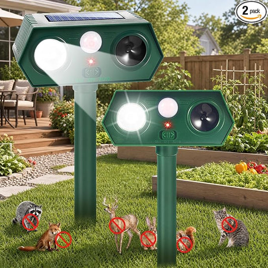 Sonic Fortress Pro Deer Repellent Devices, 2026 Racoon Repellent Outdoor Squirrel Fortress Pro Animal Repeller Cat Deterrent with Motion Sensor&Flash Light to Scare Rabbit Skunk Out of Garden Yard(2)