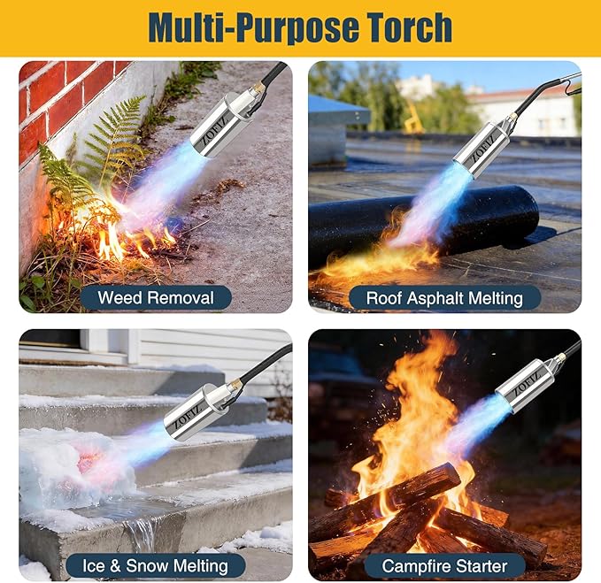Propane Torch Weed Burner Kit,Heavy Duty Blow Torch with Storage Bag, Flamethrower with Turbo Trigger and 10 FT Hose for Weeding,Roofing, Melting Ice Snow,Road Marking (33IN)