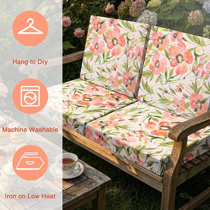 Newwiee 12 Pcs Patio Cushion Covers Outdoor Stretch Sofa Couch Cover Replacement Couch Slipcover Sofa Seat Chair Porch Patio Furniture Protector, Flexibility Washable(Colorful,Vivid Floral Leaf)