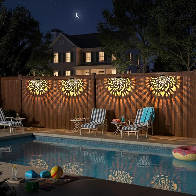 6 Pack Solar Fence Lights Wall lihgts Outdoor Decorations Solar Powered Step Deck Lights Warm Yellow Light Waterproof Decorative Lighting for Garden, Front Door, Backyard