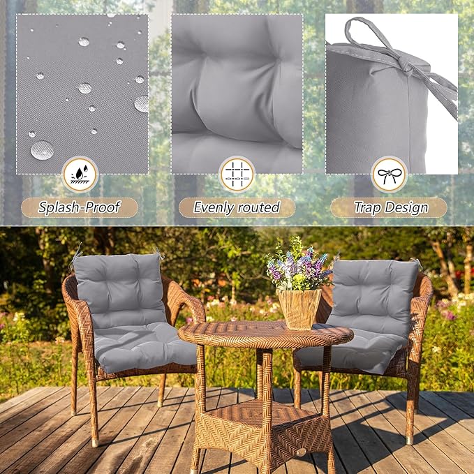 Marsui 6 Pcs Outdoor Indoor High Back Chair Cushions Patio Furniture Tufted Pillow with Ties Water-Resistant Replacement Outdoor Rocking Chair Cushions, 42 x 21 Inches (Gray,Solid Color)