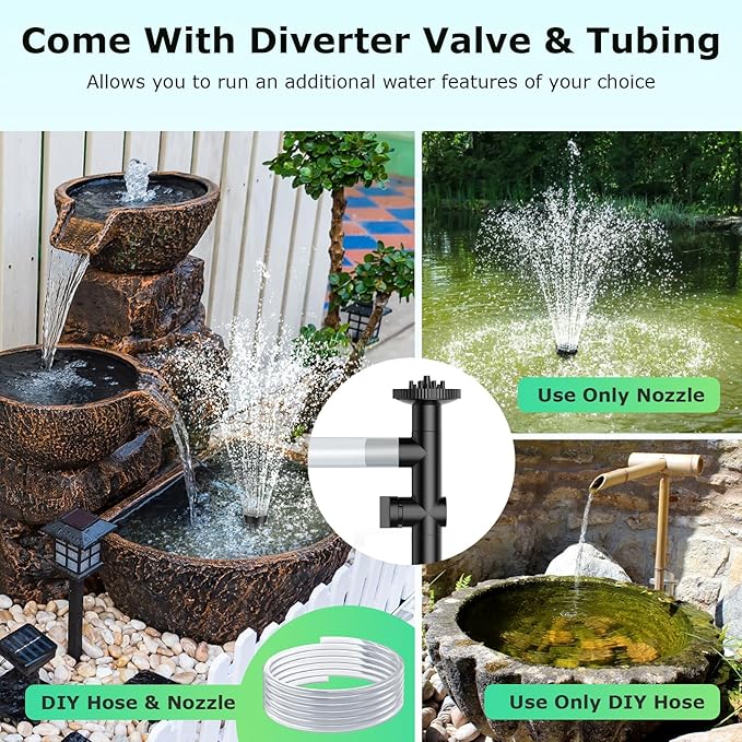 POPOSOAP Solar Fountain Pump, 45W Solar Pond Pump Kit with 340GPH Flow Rate Adjustable, PVC Tubing Solar Powered Water Pump for Outdoor Fountains, Garden, Ponds, Pools, Fish Tank, Backyard P145H