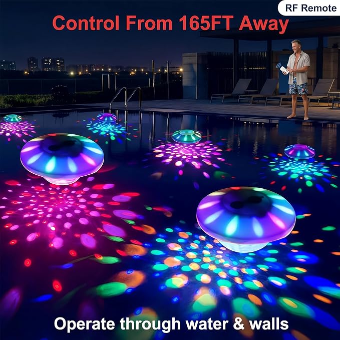 Godferyxin Floating Pool Lights for Night Party, 4-Pack 4000mAh Color-Changing LED Pool Floats, Waterproof Lanterns for Swimming Pool, Pond, or Backyard Decoration