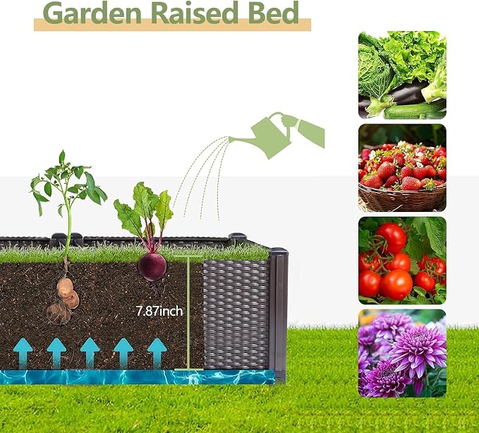 Garvee 63"x16"x8" Large Outdoor Raised Planter Box, Self-Watering Rectangular Garden Bed with Drainage Plug, Deep Elevated Planter for Patio, Balcony, Deck