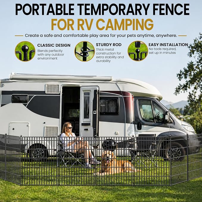 5 Panels No Dig Garden Fence Animal Barrier, 34in(H) × 11.25ft(L) Decorative Metal Outdoor Dog Fence, Rustproof Pet Fencing for Yard, Patio, Flower Bed -Temporary Fencing| Easy to Install