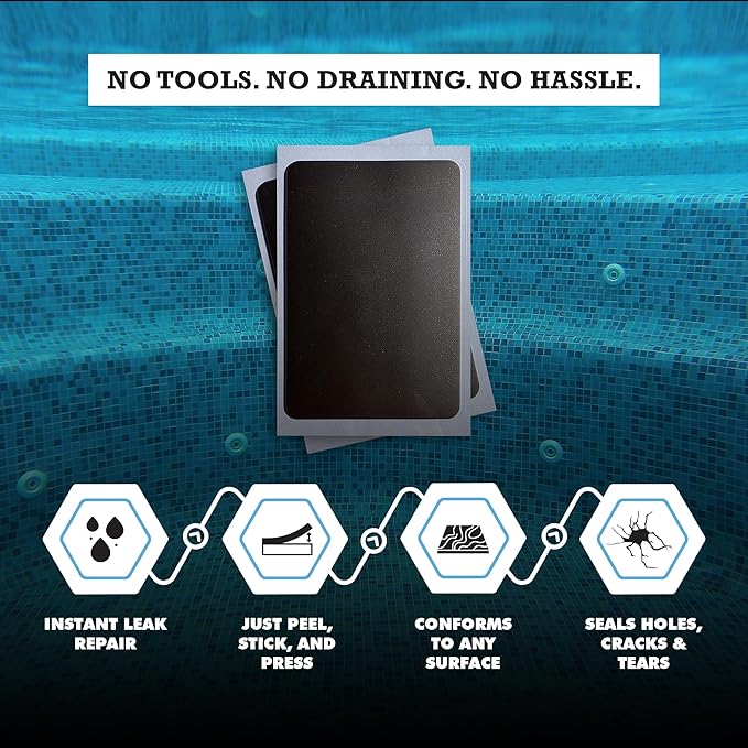 Burro Adhesives 10-Pack Waterproof Gray Pool Patches - Professional Grade PVC Repair Kit with 2.75" x 4" Heavy Duty Patches for Commercial & Residential Vinyl Liner Pools, Works Underwater & Dry