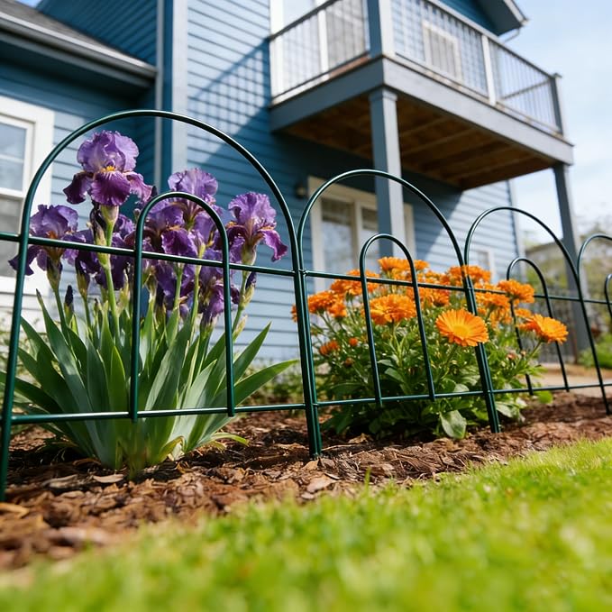 24in(H)×50ft(L) Green Decorative Garden Border Fence Total 35 Panels No Dig Metal Folding Fence Garden Edging Border Fence for Animal Barrier Fencing Flower Bed Yard Patio