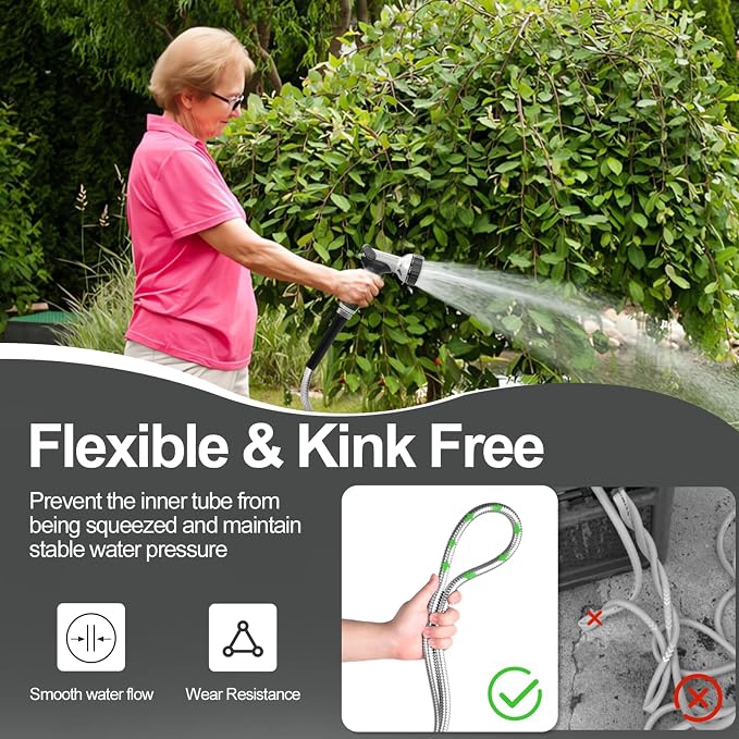 SPECILITE Brass Impact Sprinkler on Tripod Base & 75ft 304 Stainless Steel Garden Hose