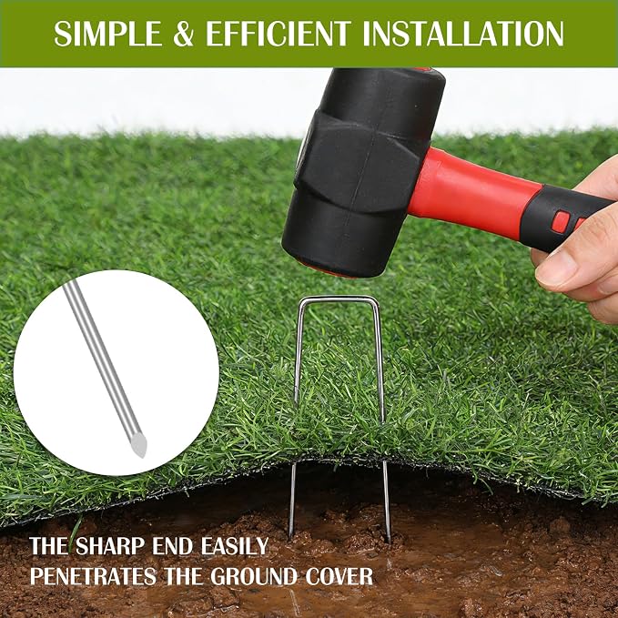 Whonline 200 Pack Landscape Staples 4 Inch, Galvanized Garden Stakes U-Shaped SOD Landscaping Fabric Pins Yard Ground Staples for Gardening Lawn Turf Securing Irrigation Pipe Hose Plant Cover