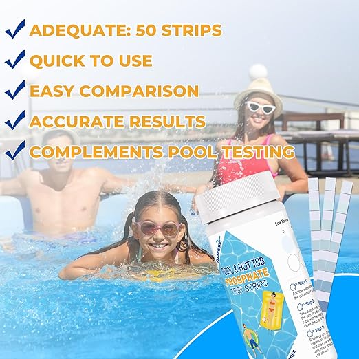 Phosphate Test Kit for Pool Hot-Tub: 50 Counts Water Phosphate Test Strips for Swimming Pool - Pool Phosphate Test Kit