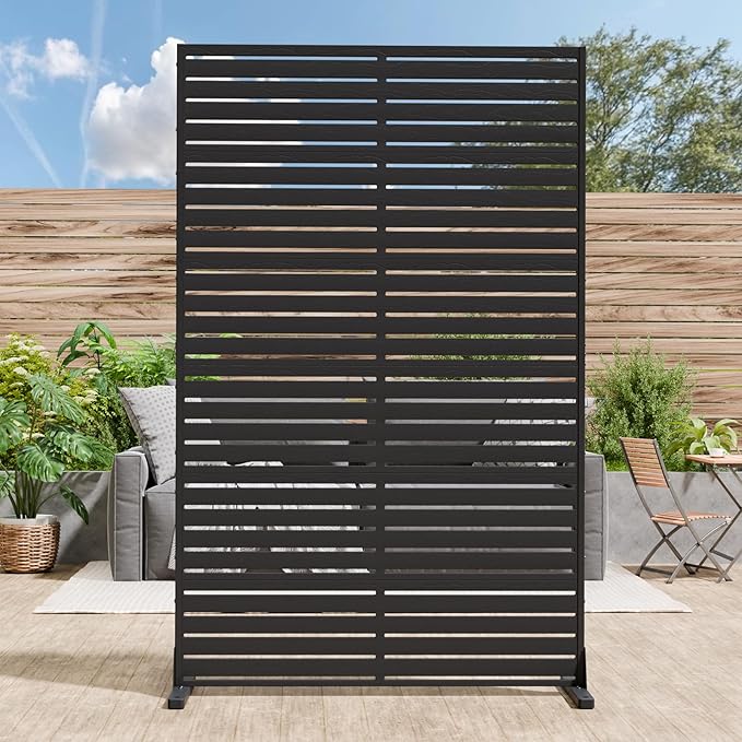 Privacy Screen Outdoor 72" Freestanding Privacy Panel with Stand, HDPE Decorative Privacy Fence with Louver Pattern, Air Conditioner Fence, Patio Divider Privacy Screens for Outside, Balcony