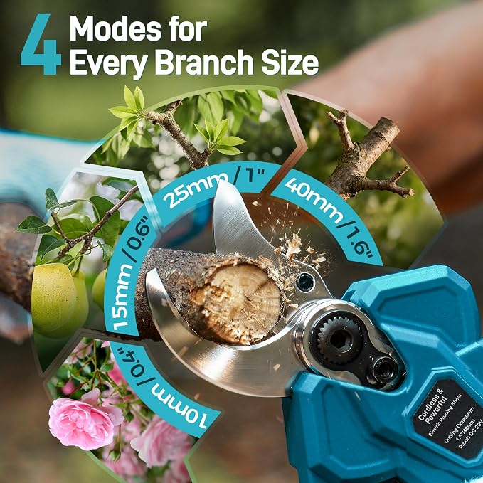 2-in-1 Electric Pruning Shears Cordless, 1.6" Cutting Diameter, Pole Pruner with 12.8Ft Reach Extension Pole, 2×4.0Ah Battery Powered Electric Pruner for Tree Flower Trimming