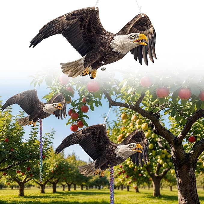 5 Pack Flat Fake Eagle to Keep Pigeon Woodpecker Animals Away, Hanging Cardboard Flat Fake Eagle with Reflective Tape to Scare Animals Away for Outdoor Garden Balcony Window Patio Backyard Porch
