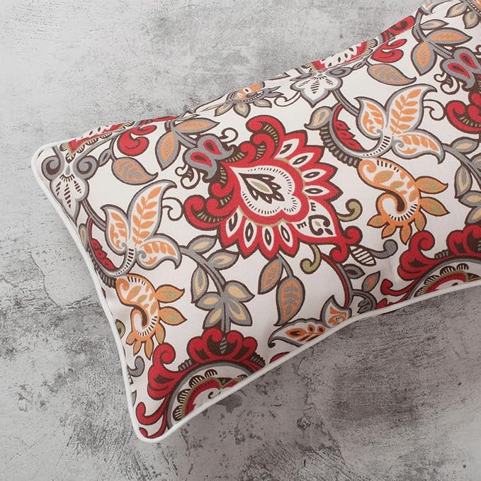 Pack of 2 Outdoor Waterproof Lumbar Rectangular Throw Pillow with Insert, Home Decorative Toss Pillows All Weather Cushion for Patio Garden Car Office (12x20 Inch, Botanical Red Orange)