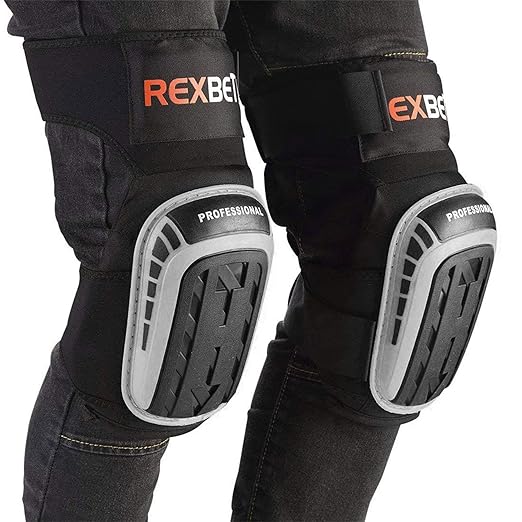 REXBETI Knee Pads for Work, Construction Knee Pads for Men, Heavy Duty Comfortable Anti-slip Foam Gel for Gardening Flooring and Cleaning, Strong Stretchable Straps, Gray