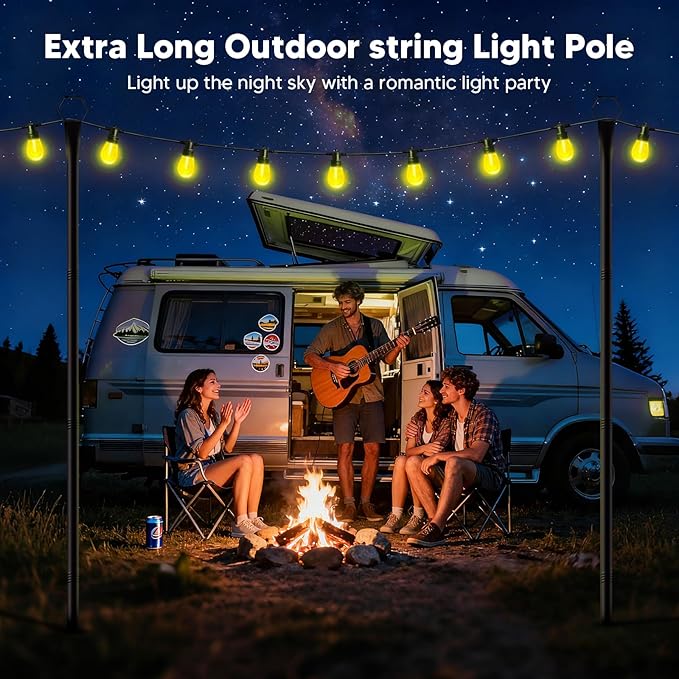 4 Pack String Light Poles for Outside, 9Ft Light Poles for Outdoor String Lights, Adjustable Outdoor String Light Poles with Fork,Metal Fence Post for Patio,Backyard,Deck