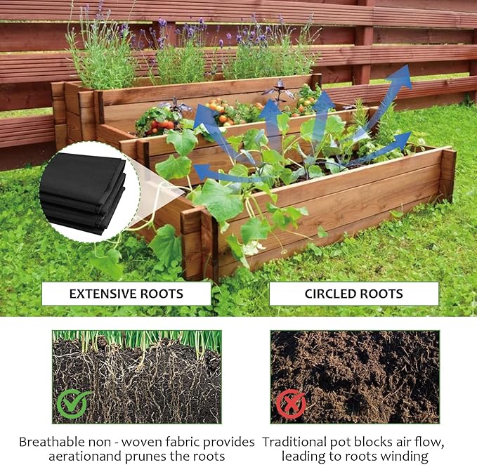 Heavy Duty Raised Garden Bed Liner, Breathable Non Woven Fabric Planter Box Liner for Outdoor Plants, Cuttable Reusable Planter Liner for Outdoor Veg Trough (63"x114") | PREVENTS SOIL LOSS AND MESSY LEAKS