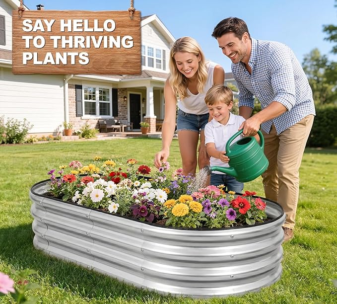 1MORE Galvanized Raised Garden Bed- Planter Garden Boxes Outdoor, Raised Beds for Gardening, 4x2x1ft Metal Garden Bed Kit for Vegetables Flower, Planter Raised Beds with Tools.Silver-2pack