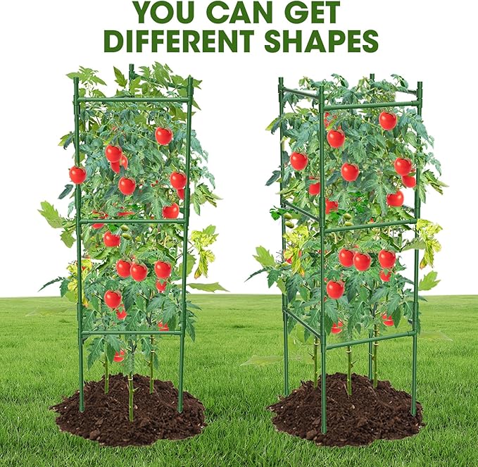 6 Pack Tomato Cage,Tomato Cage for Raised Garden Bed, 48'' Tall Tomato TrellisTriangle or Square Cages for Garden,Pots, Plant Cages & Supports（Green, Extra Bold ）