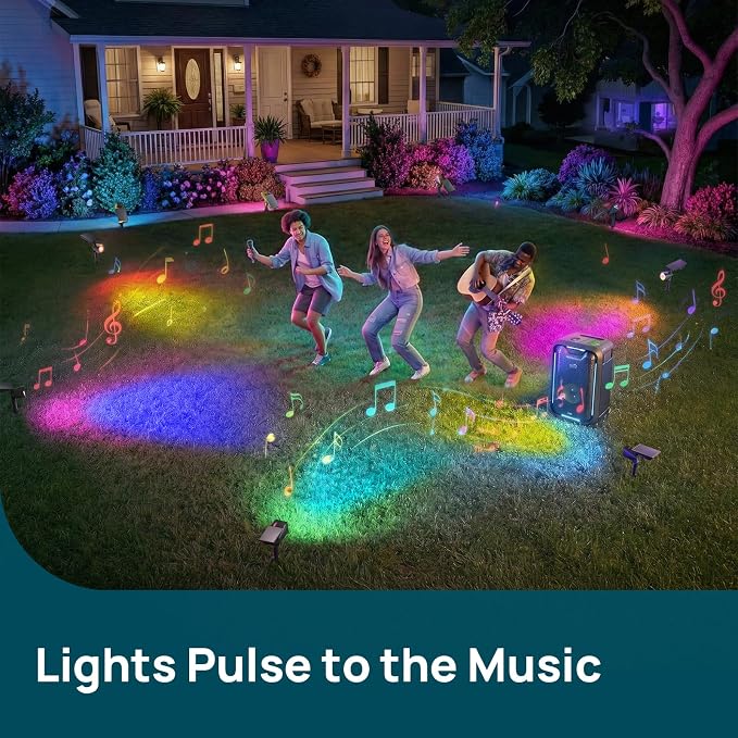 Linkind Smart SL6C Outdoor Lights Solar Powered, Dual-Ring Solar & USB Charging Solar Spotlights Outdoor Waterproof IP66, Color Changing Spot Light for Trees, Yard, Garden, Landscape, 4 Pack
