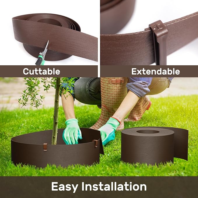 AGTEK 59FT Plastic Landscape Edging Coil Kit, 8 inch High Terrace Board Garden Edging Border with 18 Stakes