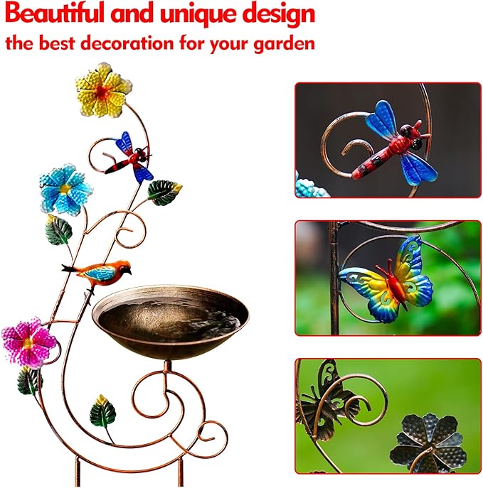 YYWMWM 57" Height Metal Bird Bath with Trellis for Outdoor, Vintage Decorative Bird Baths, Small Garden Plant Support, Antique BirdBath for Climbing Plants with Detachable Iron Bowl (Hummingbird)