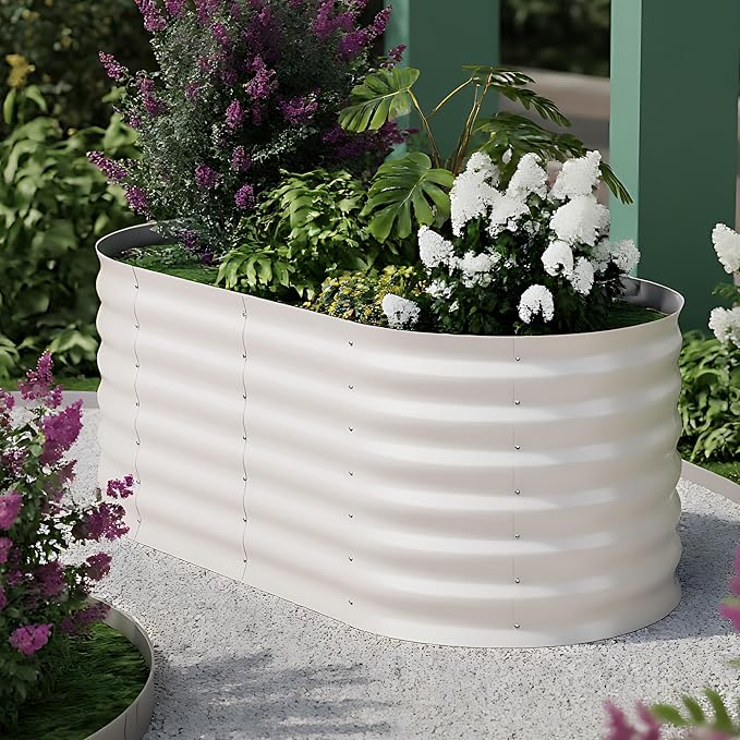IDEALHOUSE 4x2x2 Ft Galvanized Metal Raised Garden Bed, 24-Inch Tall Outdoor Planter Box for Vegetables, Flowers & Herbs, Rust-Resistant Garden Beds for Backyard, Patio or Balcony, Beige