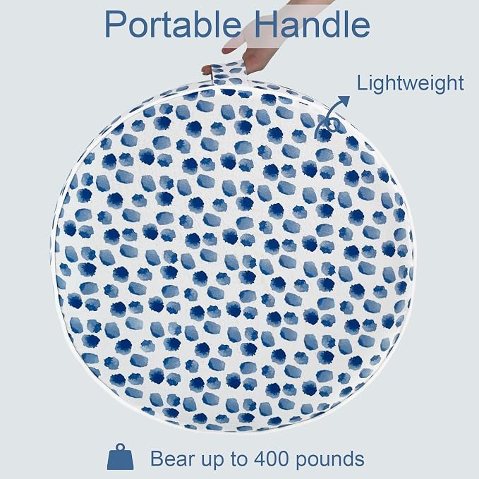 LVTXIII Indoor/Outdoor Large Inflatable Ottoman Pouf D31 x H14 Inch, Round Footstool with Handle, Weather-Resistant Portable Furniture for Patio, Camping, Beach, Brush Blue